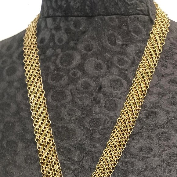 Ferrara Whiting and Davis Antique Brass Plated Ring Mesh with Crystal Cabochon - Picture 2 of 4